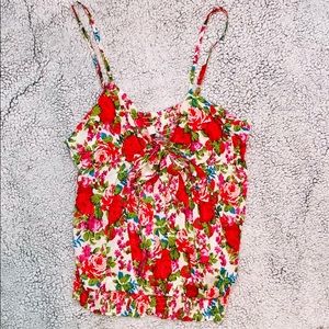 Peephole Tie Front Floral Camisole